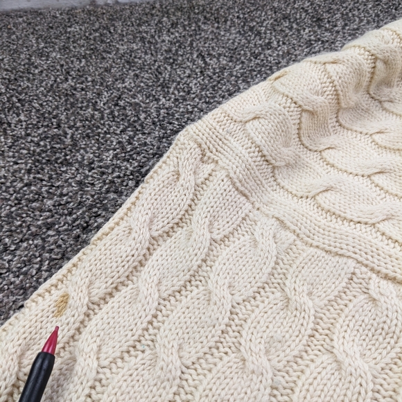 Vintage 90s Gap Sweater Tennis Cricket Wool Cable Knit V Neck Ivory Mens Large - Picture 6 of 11